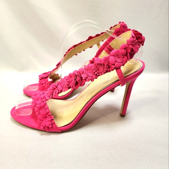 Jessica Simpson Pink Suede Floral Women's Heels - Picture 3 of 14